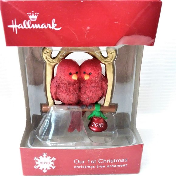 Christmas Ornament Hallmark Our 1st Tree Red Cardinals 2018 Holiday Love Couples - Picture 1 of 4